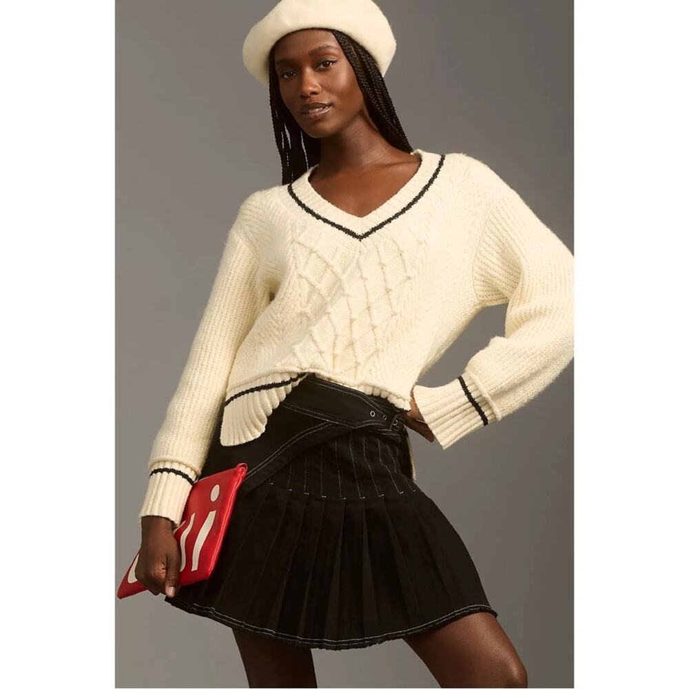 Pilcro Anthropologie Surplice Pleated Wrap Kilt Mini Skirt Y2K Grunge Punk Black